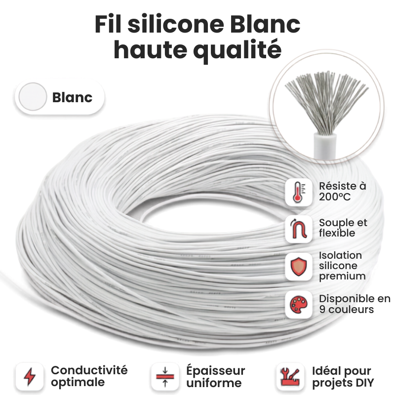 Câble Silicone 5M 12-28 AWG | Fil Haute Température 200°C