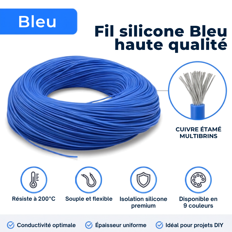 Câble Silicone 1M 12-28 AWG | Fil Haute Température 200°C
