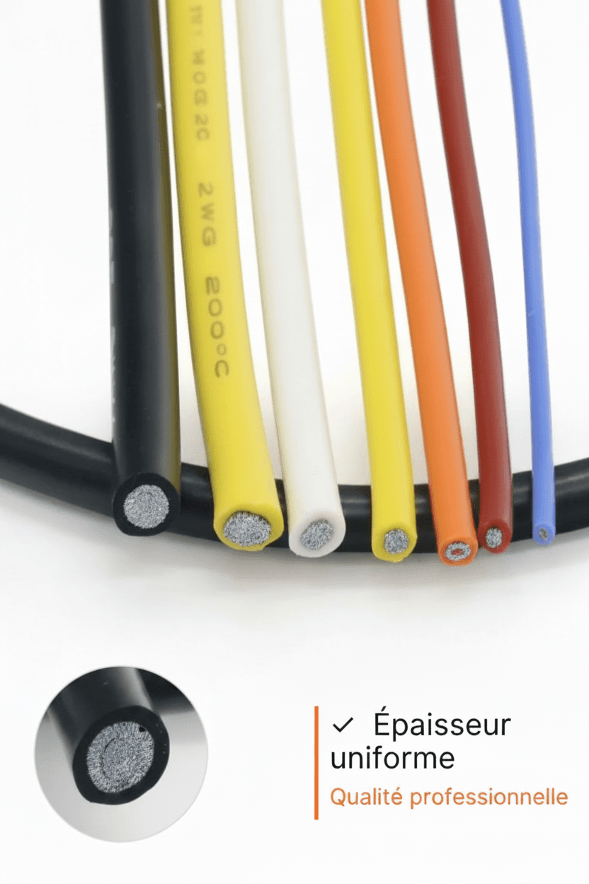Câble électrique silicone 200°C 5 mètres avec isolation uniforme et haute résistance