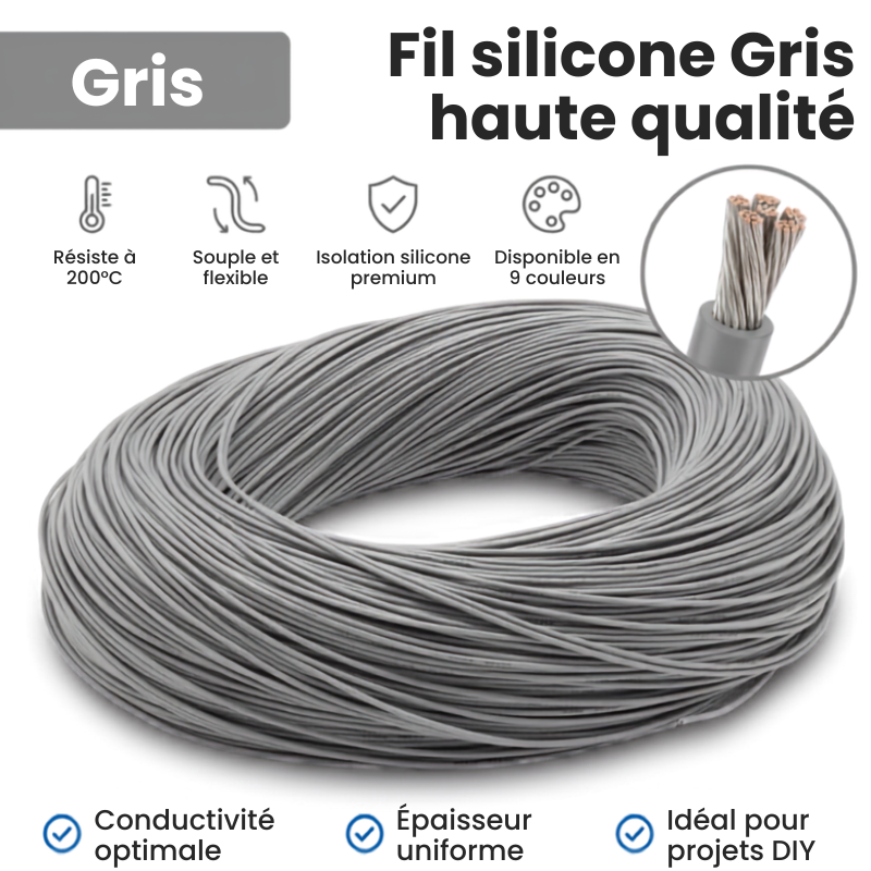 Câble Silicone 1M 12-28 AWG | Fil Haute Température 200°C