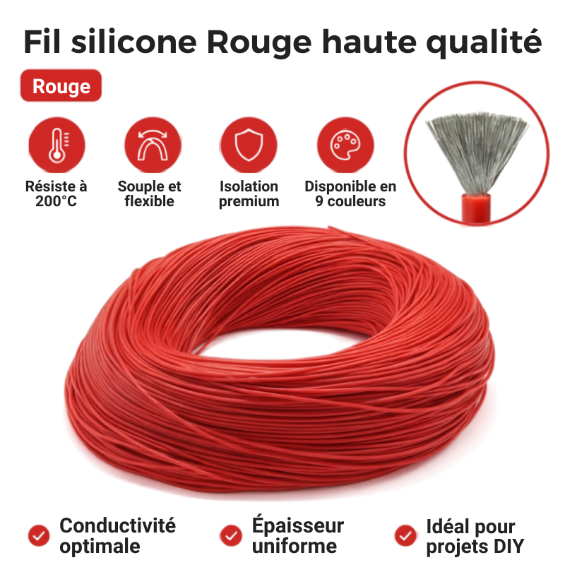 Câble Silicone 5M 12-28 AWG | Fil Haute Température 200°C