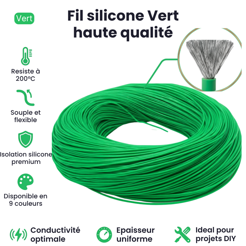 Câble Silicone 5M 12-28 AWG | Fil Haute Température 200°C