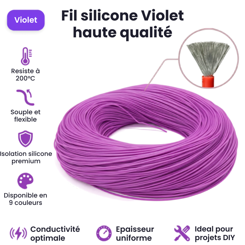 Câble Silicone 5M 12-28 AWG | Fil Haute Température 200°C